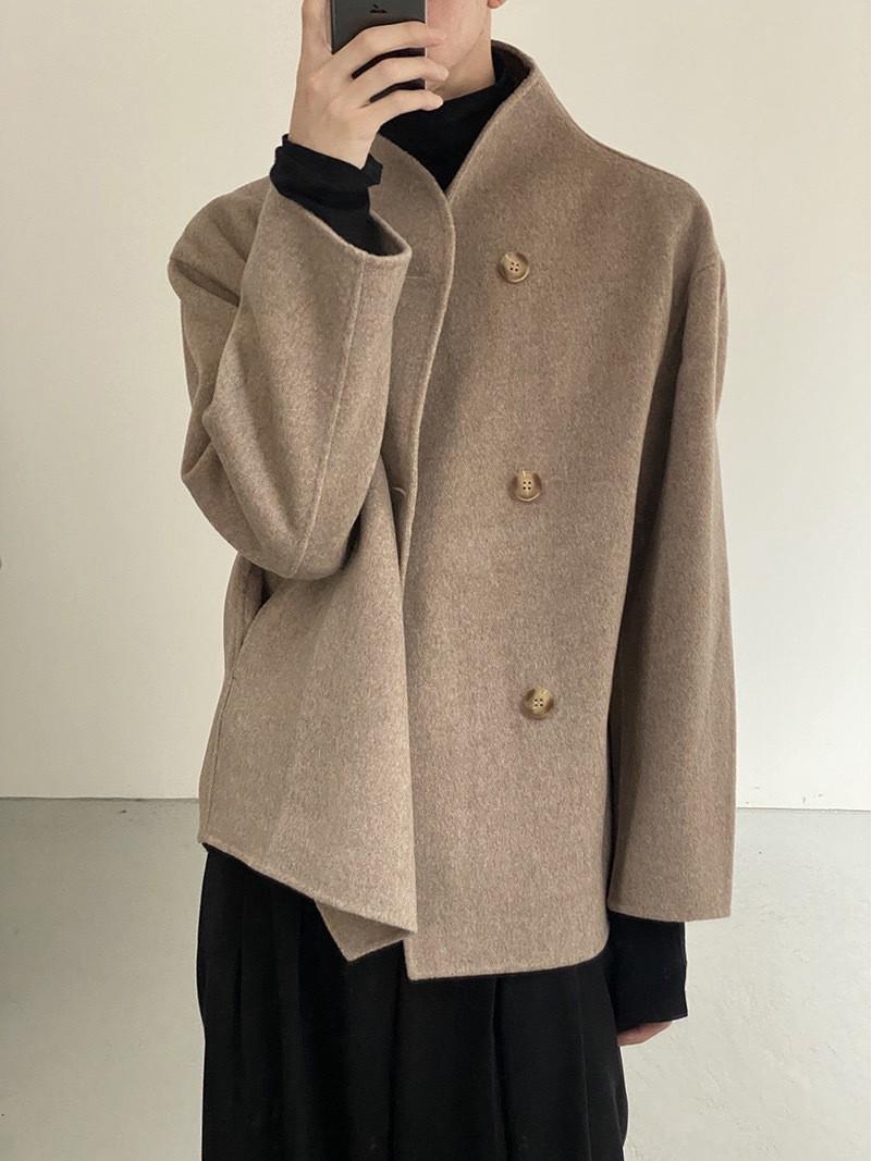 

Двубортное шерстяное пальто нейтрального кроя в стиле Niche — свободного кроя, для осени/зимы M, Length 68cm верблюд