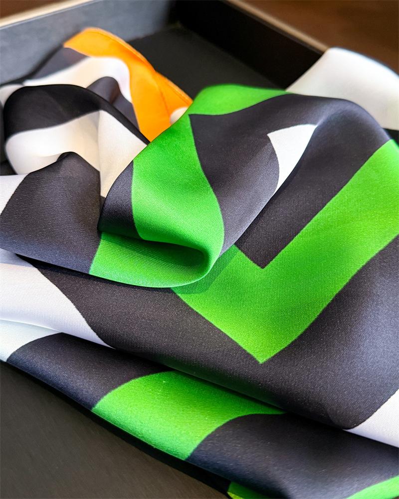 Striped Printed Silk Like Square Scarf For Women Fashion
