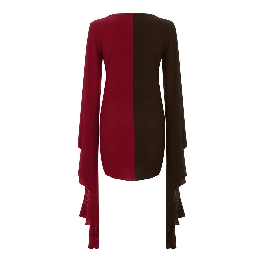 Moda Donna Gotico Punk Patchwork Colore Abiti con Maniche Larghe e Spalline