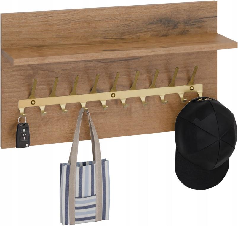 Wieszak Na Ubrania Loft 70 Cm - Złoty + Dąb Lancelot, Solidny I Stylowy