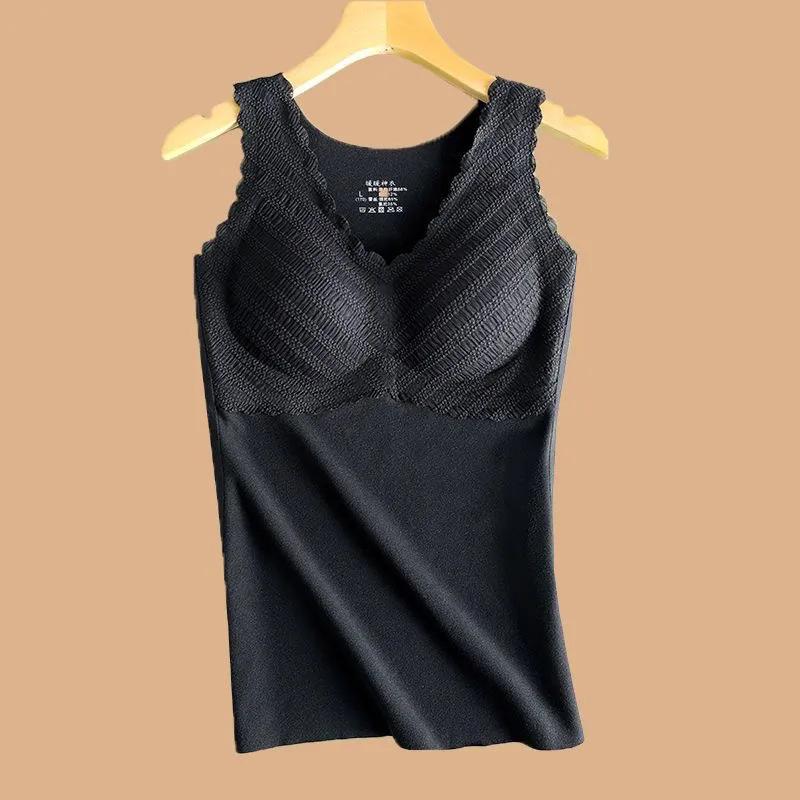 Version German Velvet Thermal Vest for Women with Chest Pads, Velvet and Thickened New Thermal Underwear Bottoming Shirt for Women's Autumn Clothes