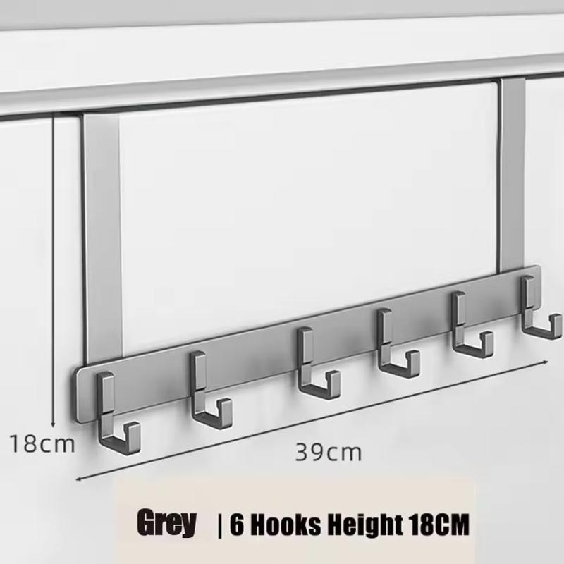 Metal Over-the-Door Hook Rack with 6 Hooks for Clothes, Coats, Hats, and Towels - No Punching Required, Ideal for Home, Bathroom, and Kitchen