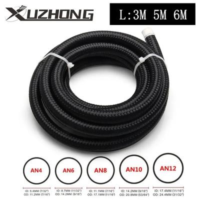 3M 5M 6M Oil Fuel Hose Oil Gas Line AN4 AN6 AN8 AN10 AN12 10FT Cooler Hose Line Nylon Stainless Steel Braided Pipe Tube In Stock