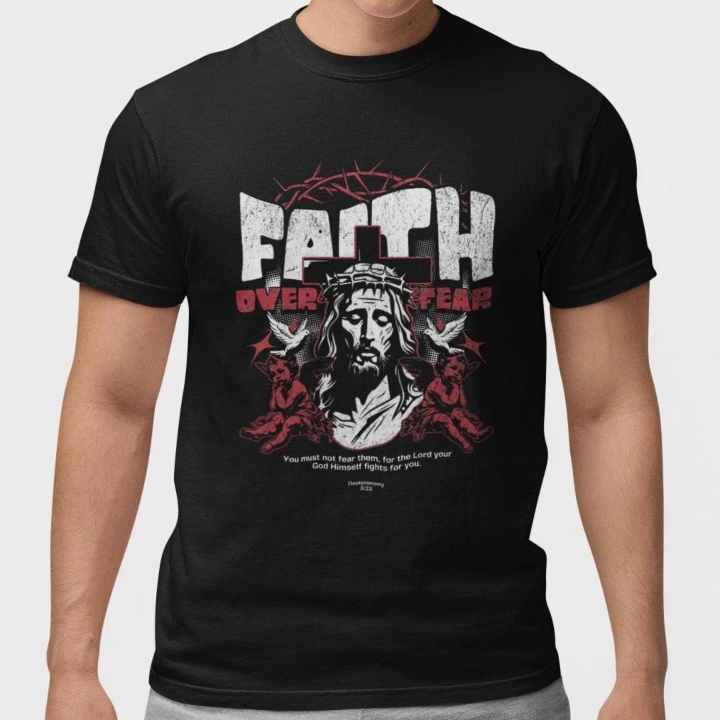 Faith Over Fear Christian Jesus Graphic T Shirt Adult Black Religious Quote Tee S