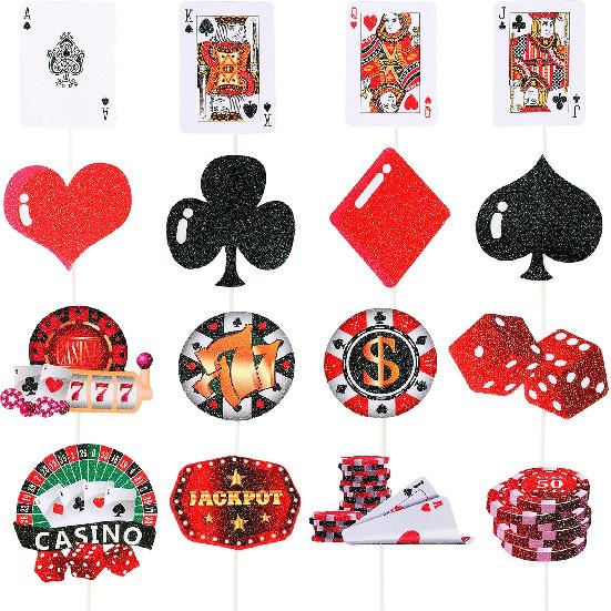 32pcs Casino Cupcake Toppers Casino Poker Theme Party Decorations for Las Vegas Casino Night Poker Events Birthday Supplies