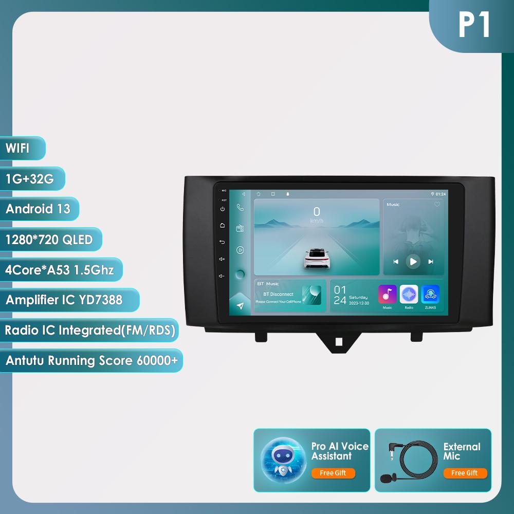 Hizpo Autorádio Carplay 4G Android 13 pro Smart Fortwo 2011-2015 Multimediální přehrávač videa GPS 2din Autorádio Inteligentní obrazovka WIFI Bluetooth RDS FM