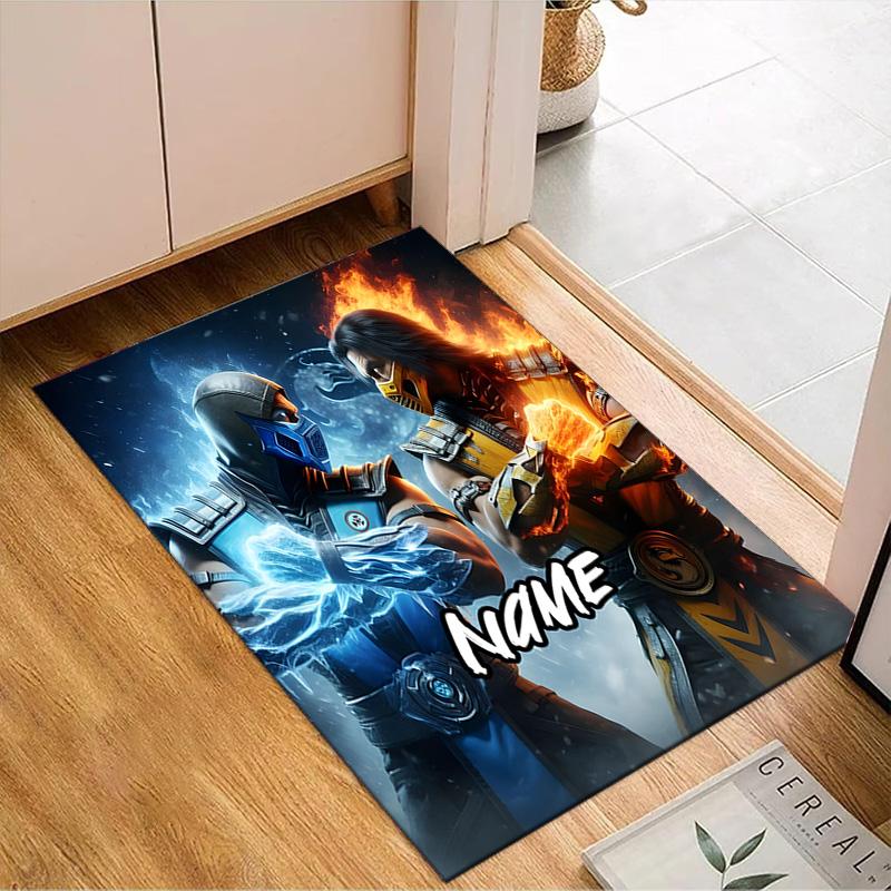 Custom Name Thunderous Warrior's Kombat Rug for Living Room, Game Rooms, Office, Bedroom, Floor Mat Playful Design, fan gifts Christmas decor