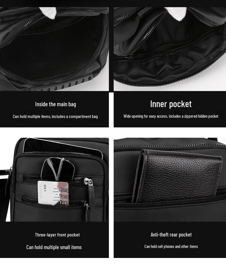 Men's Large Capacity Oxford Cloth Business Backpack & Crossbody Bag - Black