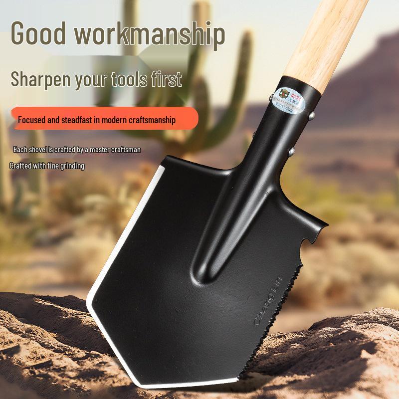 Changlin 106A Russian-Style Sapper Shovel - 80cm Wooden Handle, Large Military Engineering Outdoor Shovel