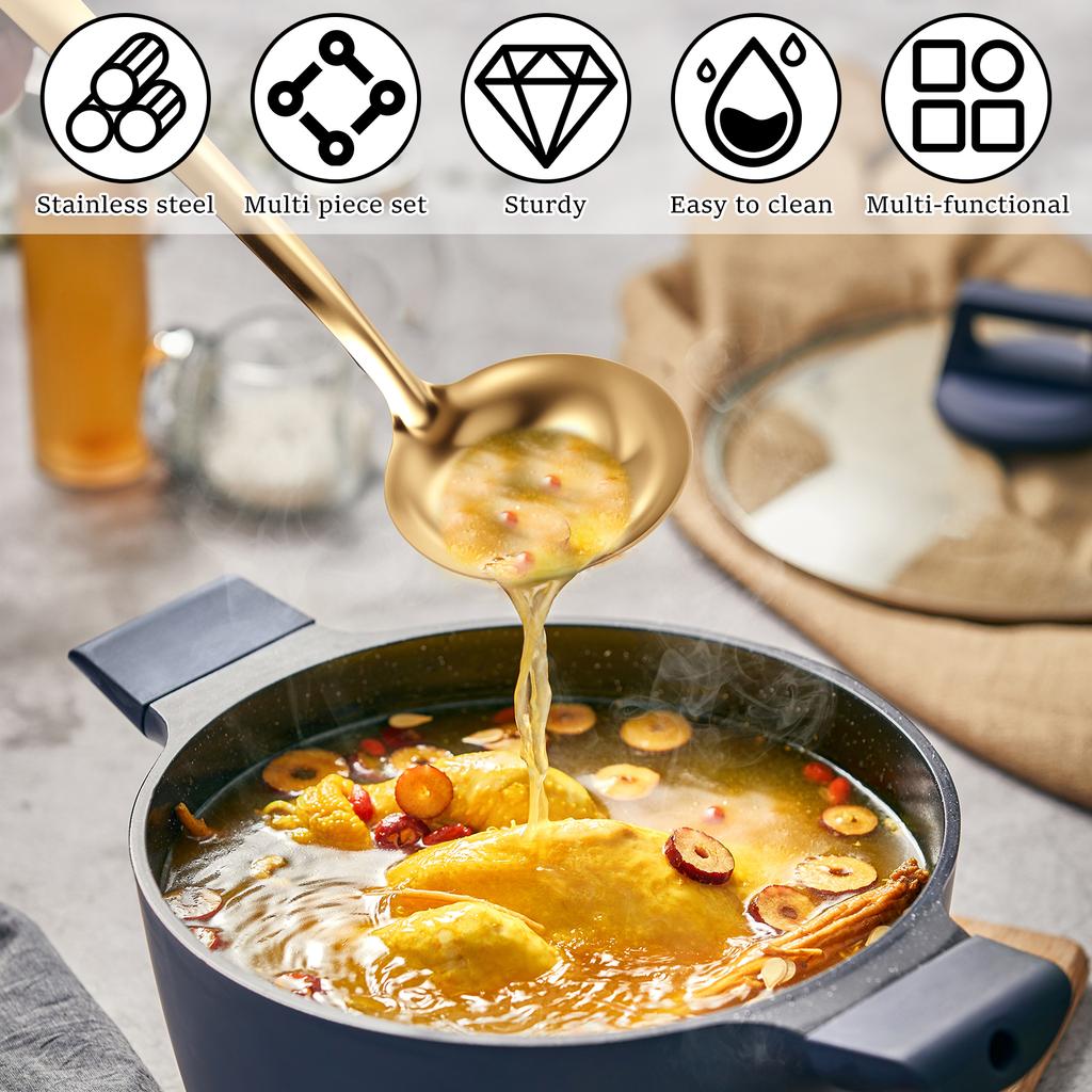 6pcs Kitchen Utensil Set Stainless Steel Spoon and Spatula Set Cooking Utensils Set with Hanging Hole for Nonstick Pans Cookware