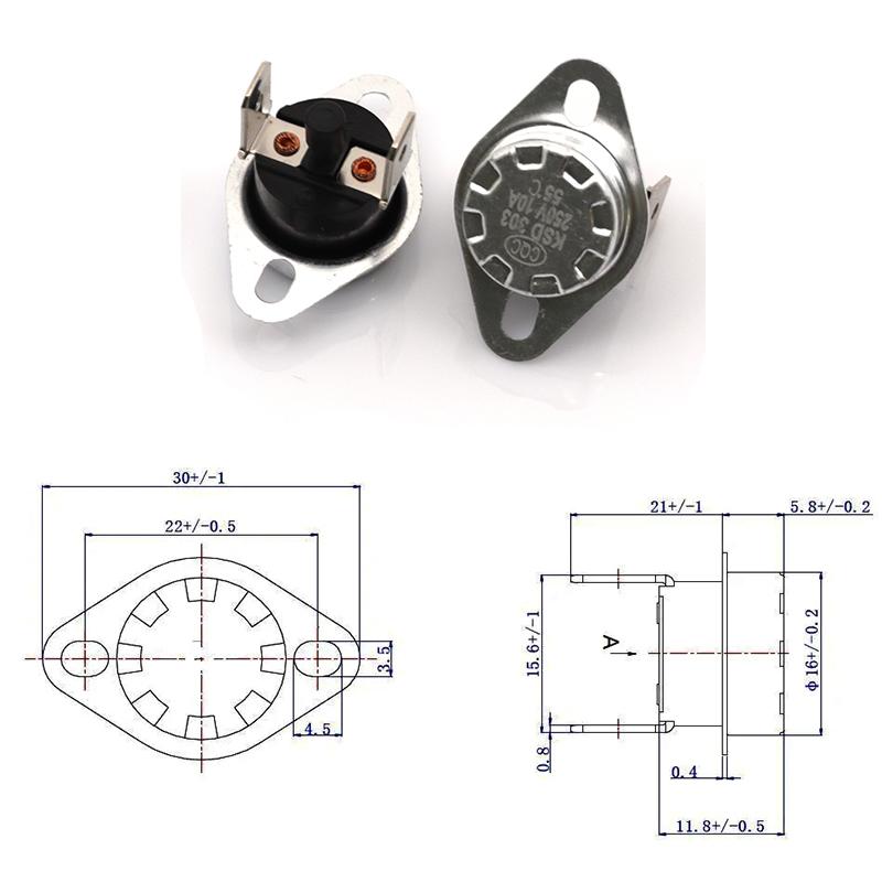 1PCS KSD301 KSD303 10A 45 ~ 150 C Degrees Celsius Manual Reset Thermostat Normally Closed Temperature Switch Temperature Control