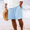 Men's Striped Cotton Linen Beach Shorts with Multi-Pocket and Drawstring