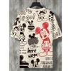 Retro Hand-Drawn Mickey Mouse Pattern Men's Beige T-shirt Casual Top