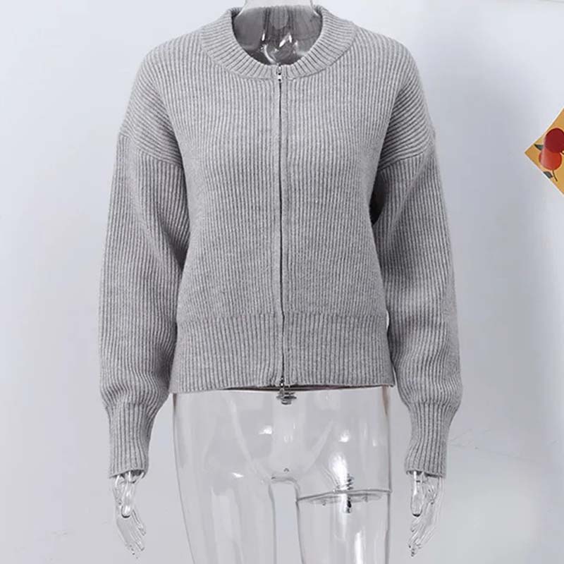 Women Casual O-Neck Knit Cardigan Autumn Winter Loose Long Sleeve Zipper Sweater Vintage Solid  All-matching Knitwear