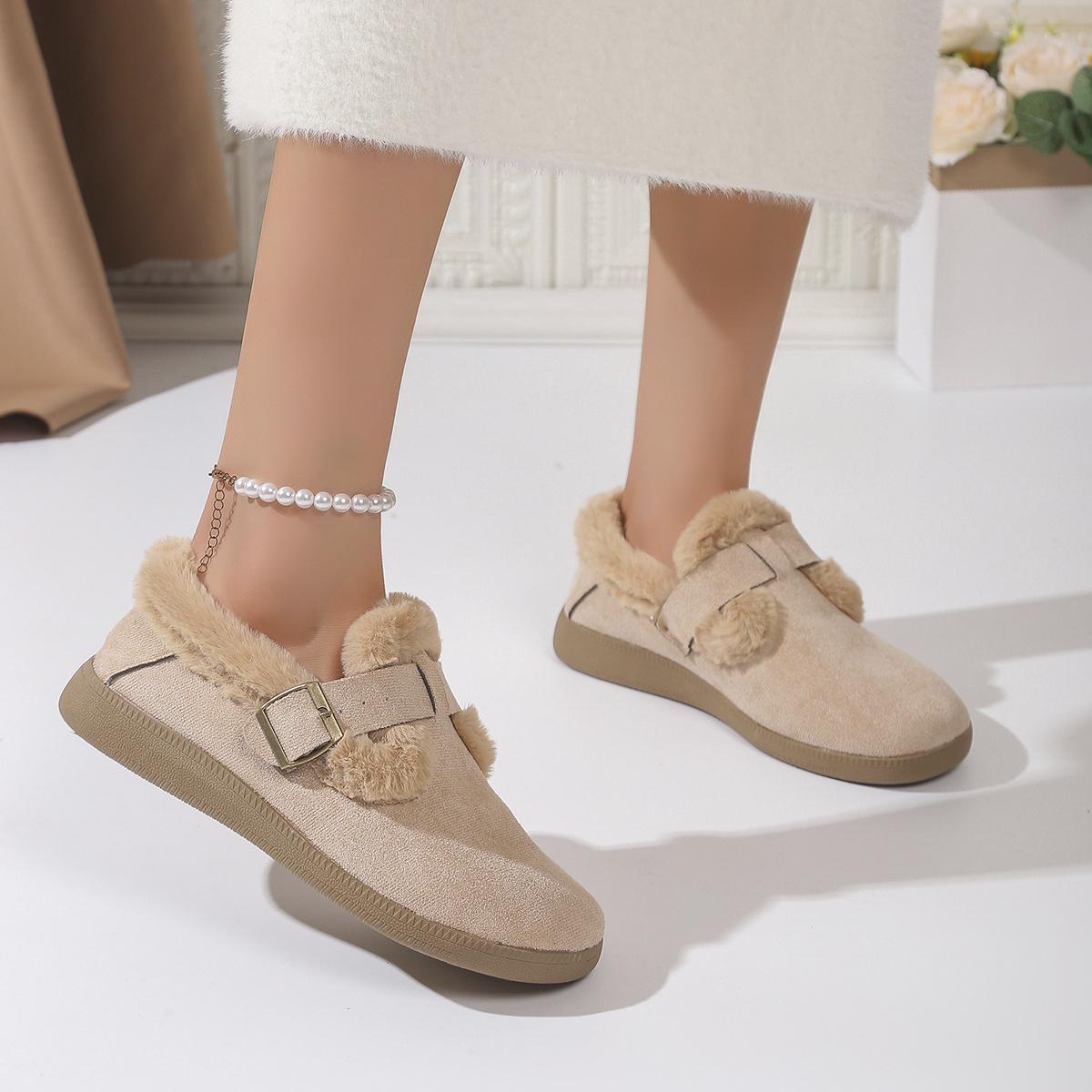 

Женские туфли на плоской подошве с мехом, модные ботильоны, теплые хлопковые туфли на среднем каблуке, брендовые повседневные трендовые удобные туфли для ходьбы, Botas Mujer 39 бежевый
