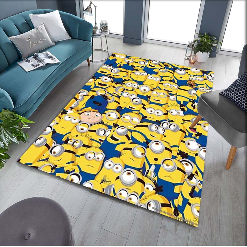 Minions Themed Round Rug Cartoon Flannel Carpet Non-Skid Floor Mat Children Playroom Bedroom Home Decor