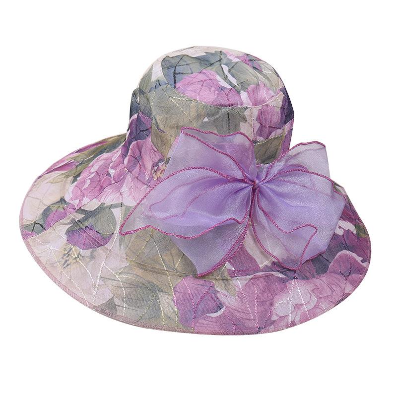 European and American new spring and summer mother sunscreen bow mesh gauze hat thin in the elderly sun hat breathable big edge hat