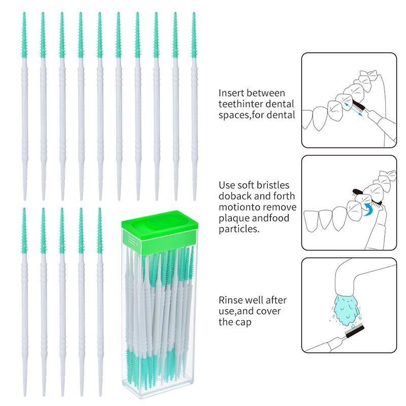 50Pcs Double-End Interdental Brush Clean Between Teeth Extended Massage Disposable Silicone Toothpicks Brush