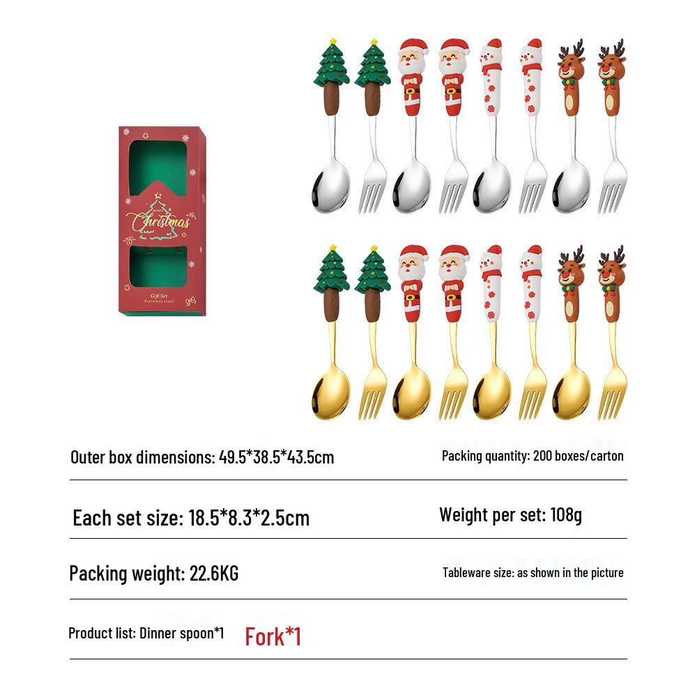 Kreatywny Zestaw Sztućców Bożonarodzeniowych ze Stali Nierdzewnej: Kreskówkowy Święty Mikołaj i Renifer Łyżka i Widelec z Pudełkiem Prezentowym
