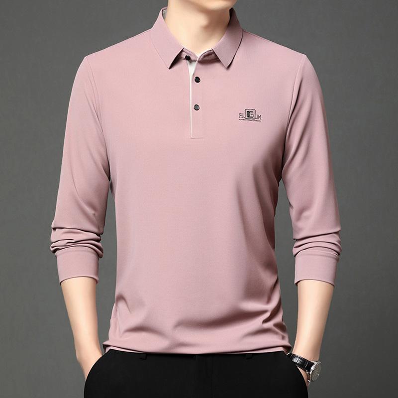 Men's Business Casual Short Sleeved Shirt with Badge Solid Color Polo Shirt Fashionable Breathable Comfortable Versatile Top