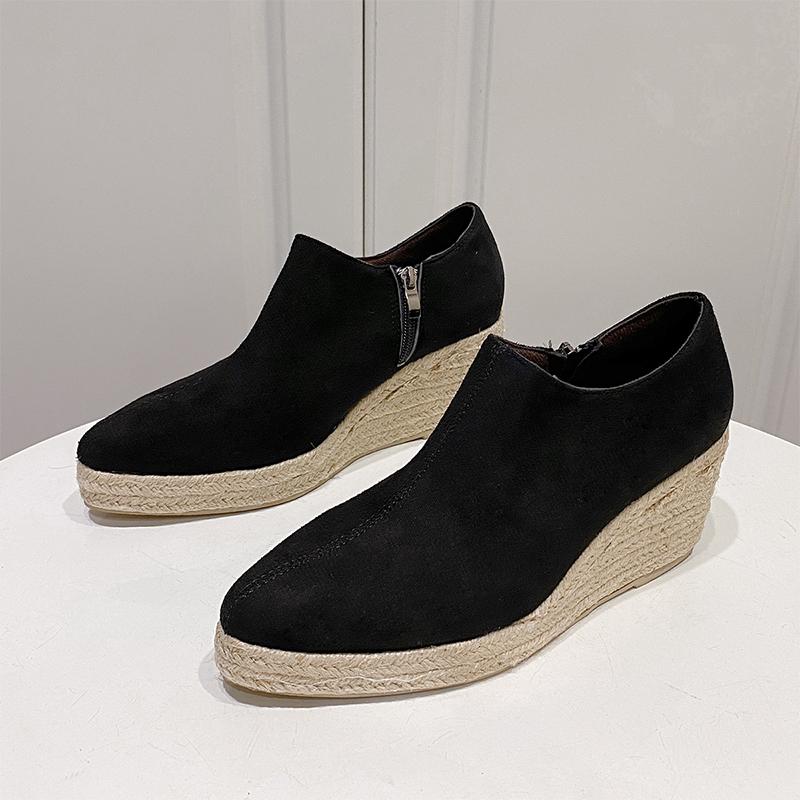 Fashion Platform Women Suede Pointed Toe Ankle Boots Wedges Shoes Autumn Fashion Walking  Shoes Women 2024 Trend Dress Chaussures Femme