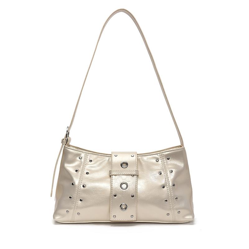 

2025 new foreign style niche underarm small square bag women s high-end feeling Spice girl shoulder rivet bag commuter shoulder bag белый