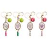 Crystal Heart Tennis Racket Keychain Mini Felt Tennis Ball Bag Charm Sports Key Ring Backpack Purse Pendant Gift For Women