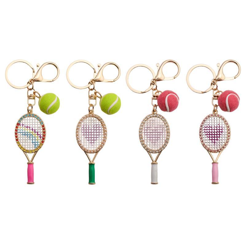Crystal Heart Tennis Racket Keychain Mini Felt Tennis Ball Bag Charm Sports Key Ring Backpack Purse Pendant Gift For Women