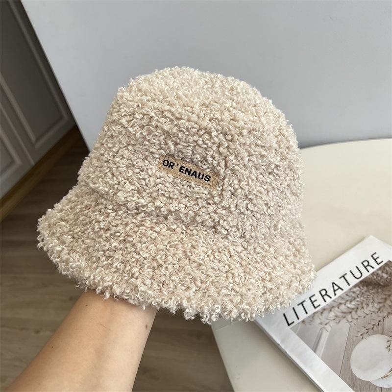 

Імітація овечої вовни короткий бриль однотонна панама осінь та зима чоловіча та жіноча коледж вітер маленька свіжа тепла панама-відро тренд бежевий