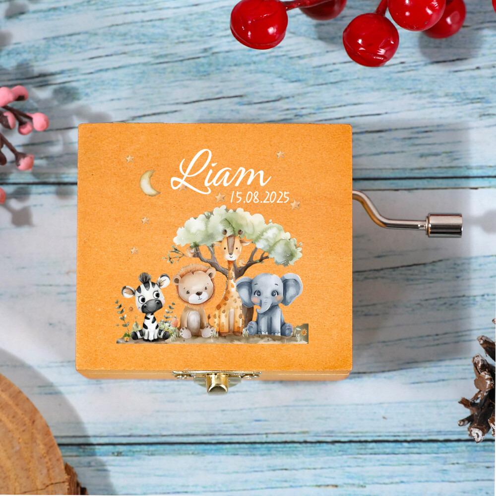 Personalisierte Holz-Spieluhr, Gravierte Spieluhr, Holz-Spieluhr, Andenken-Geschenk, Geschenk zur Babyparty