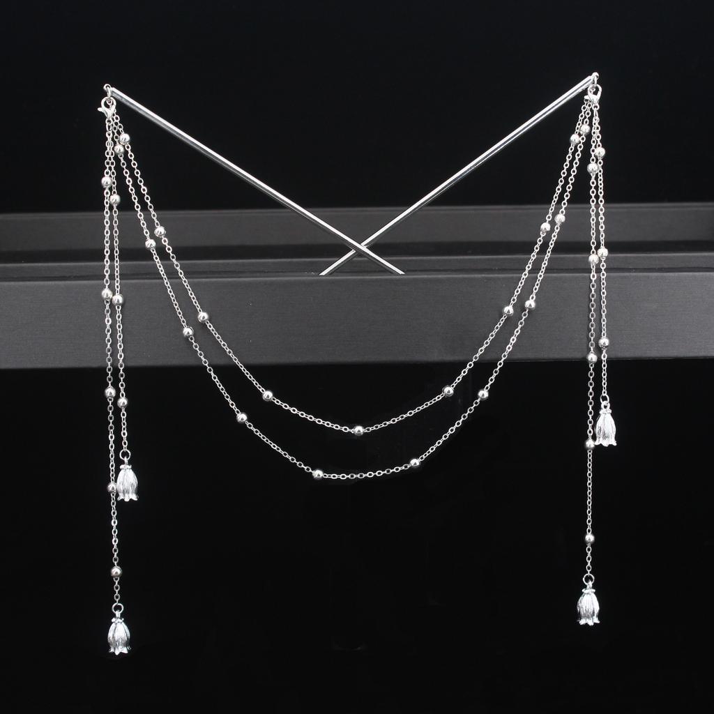 Doppelketten-Haargabel Perlenquaste Haarstab Nunchaku Haarnadel Chinesischer Stil Retro Haaraccessoires für Hanfu Tiaras Ornamente