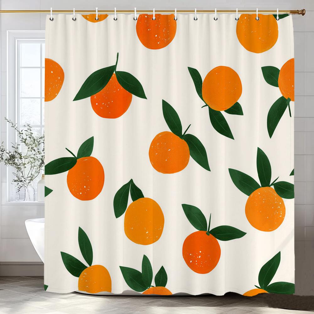 Lemon, Strawberry, Peach Tropical Fruit Shower Curtain, Bathroom Decorative Shower Curtain, Print Polyester Curtain With Hooks