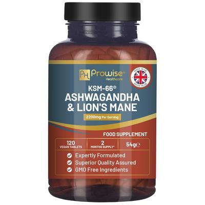 Tabletki KSM-66 Ashwagandha i Lwia Grzywa - Wysoka Moc 2200mg | Ekstrakt z Korzenia Ashwagandhy KSM-66 i Ekstrakt z Grzyba Lwia Grzywa