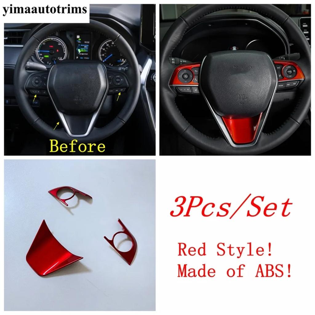 Steering Wheel Button Frame Decoration Cover Trim For Toyota Venza / Harrier - 2024 Red / Carbon Fiber Accessories Interior
