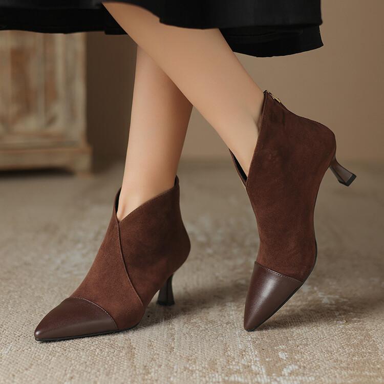 Fashion NEW Autumn Women Boots Sheep Suede Leather Shoes for Women Pointed Toe Thin Heel Boots Elegent High Heel Ankle Boots Daily Shoes