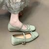 French Niche Square Head Bow Ballet Shoes Women's Autumn 2025 New Inner Height Increase Shallow Mouth One-word Strap Single Shoes