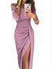 Funkelndes One-Shoulder Bodycon Abendkleid mit hohem Schlitz für Damen
