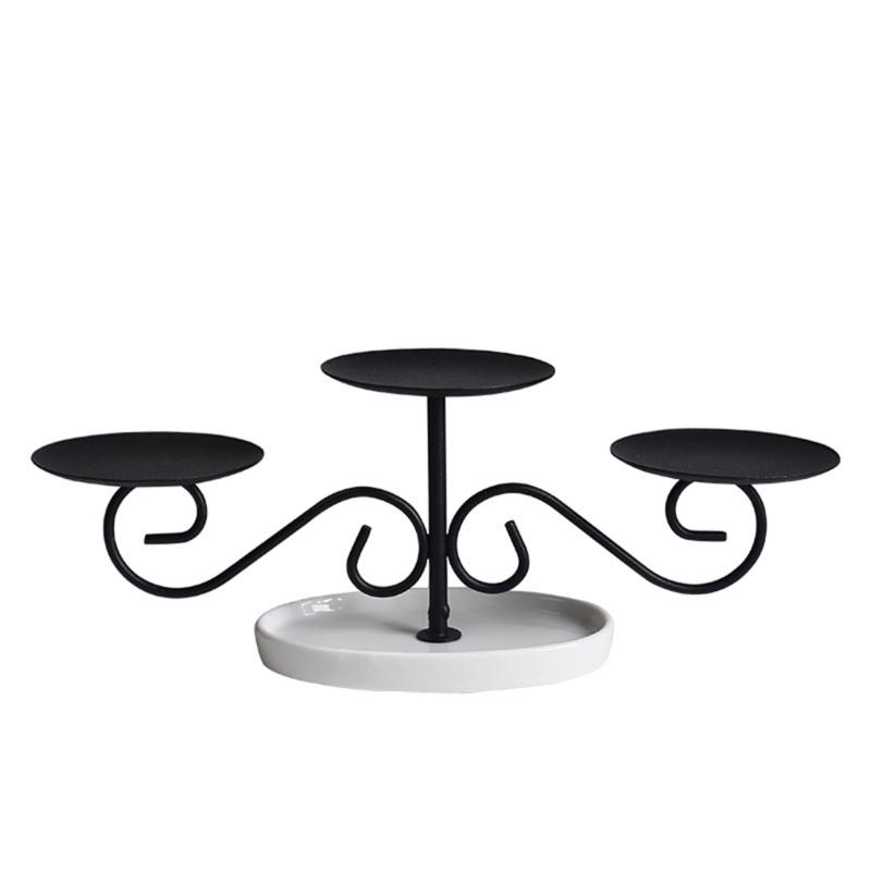 Decorative Metal Candelabra Candle Holder Stand Features Ceramic Plates For Home Decoration Elegant