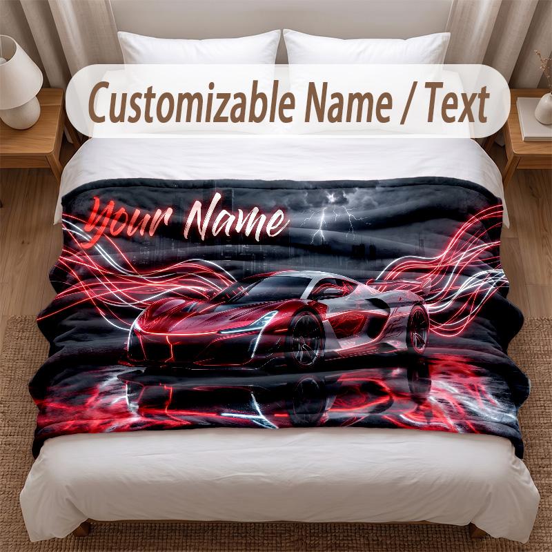 Neon Abstract Theme Soft Blanket Personalized Custom Name Text Print Warm Blanket Home Sofa Bedroom Decor