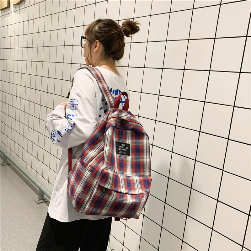Spring New Korean Style Plaid Canvas Casual Backpack Simple Fashion Unisex Backpack