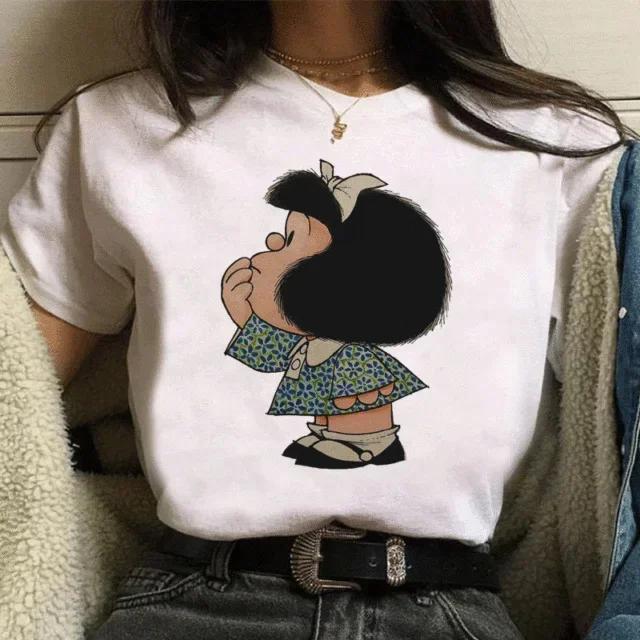 Funny Mafalda Print Women T Shirt Harajuku Ulzzang Kawaii Cartoon Tshirts for Girl Korean Style Casual Tee Top Female  Clothing