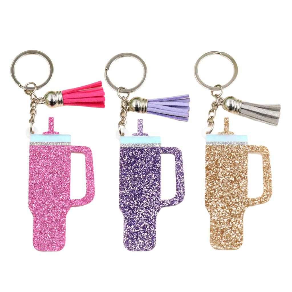 Fashion Cup Shaped Keychain Unique Acrylic Keyrings Fringe Key Adornment Fashion Bag Pendant Gift for Cup Enthusiasts