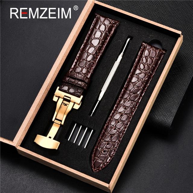 

Embossed Leather Watch Strap with Box Watch Band Butterfly Clasp Bracelet 18mm 20mm 22mm 24mm Wrist Band Watch Accessories 18mm