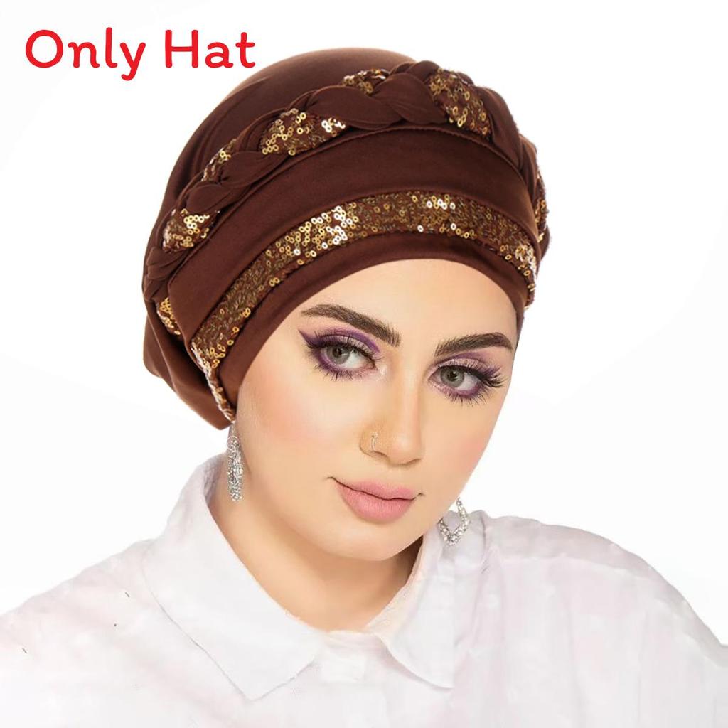 Casual Polyester Knit Headscarf Hat With Embroidered Braid For Autumn Wear