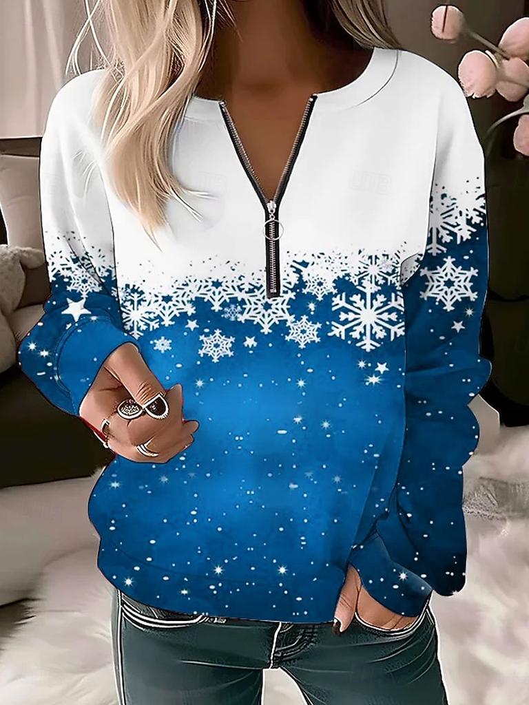 Women's Pullover Sweatshirt Zip Up Sweatshirts Graphic Snowflake Fashion Casual Long Sleeve Crew Neck Regular Tops Street