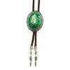 Vintage Oval Shape Stone Pendant Bolo Tie Western Braided Rope Adjustable Necktie Jewelry Shirt Collar Chain Necklace