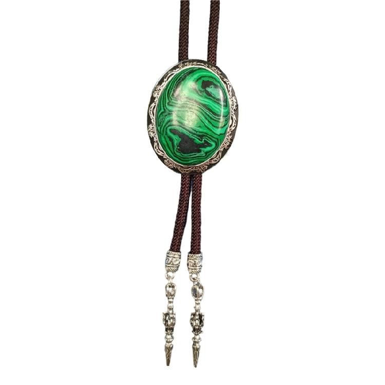 Vintage Oval Shape Stone Pendant Bolo Tie Western Braided Rope Adjustable Necktie Jewelry Shirt Collar Chain Necklace