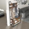 Entryway Coat Rack with Rod, 10 Hooks, Bench and Shoe Rack, In Wood and Metal, 80x40x182 Cm, Brown and Black