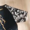 Used New Karakuri Tamashii Japanese Pattern Raijin Fujin Embroidery Raglan 3-Pocket T-Shirt Black