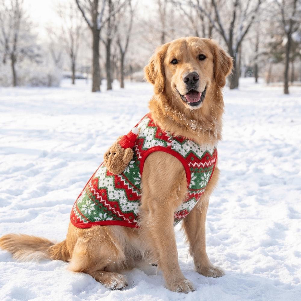 3D Bear Design Christmas Pet Knitted Vest Thickened Warm Dog Vest Jacket Daily Wear